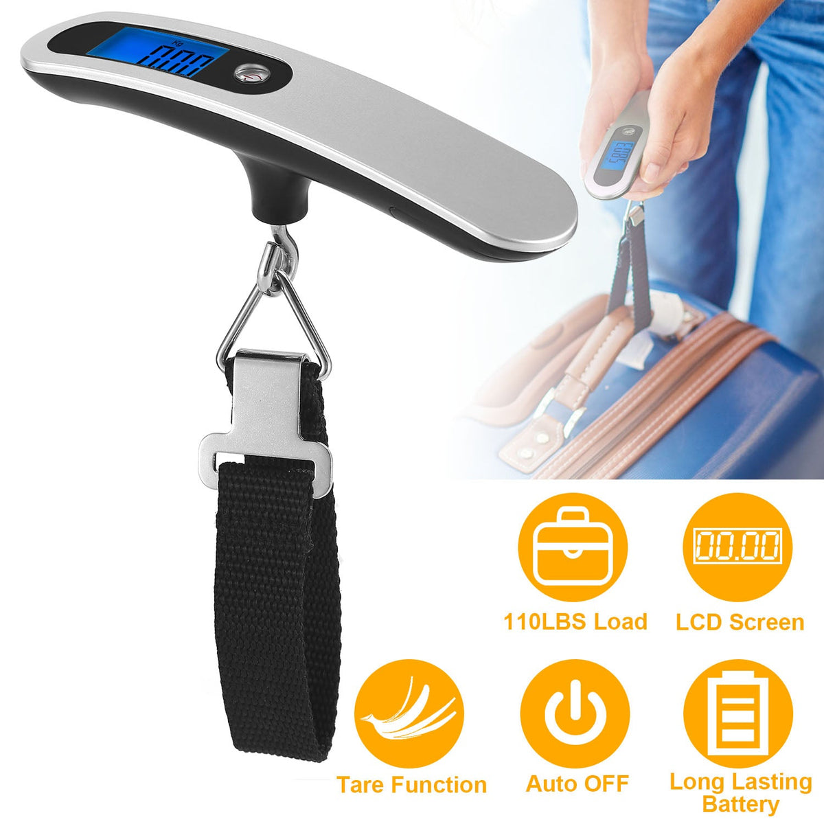 Portable Digital Luggage Scale 50kg 10g LCD Hanging Luggage Scale