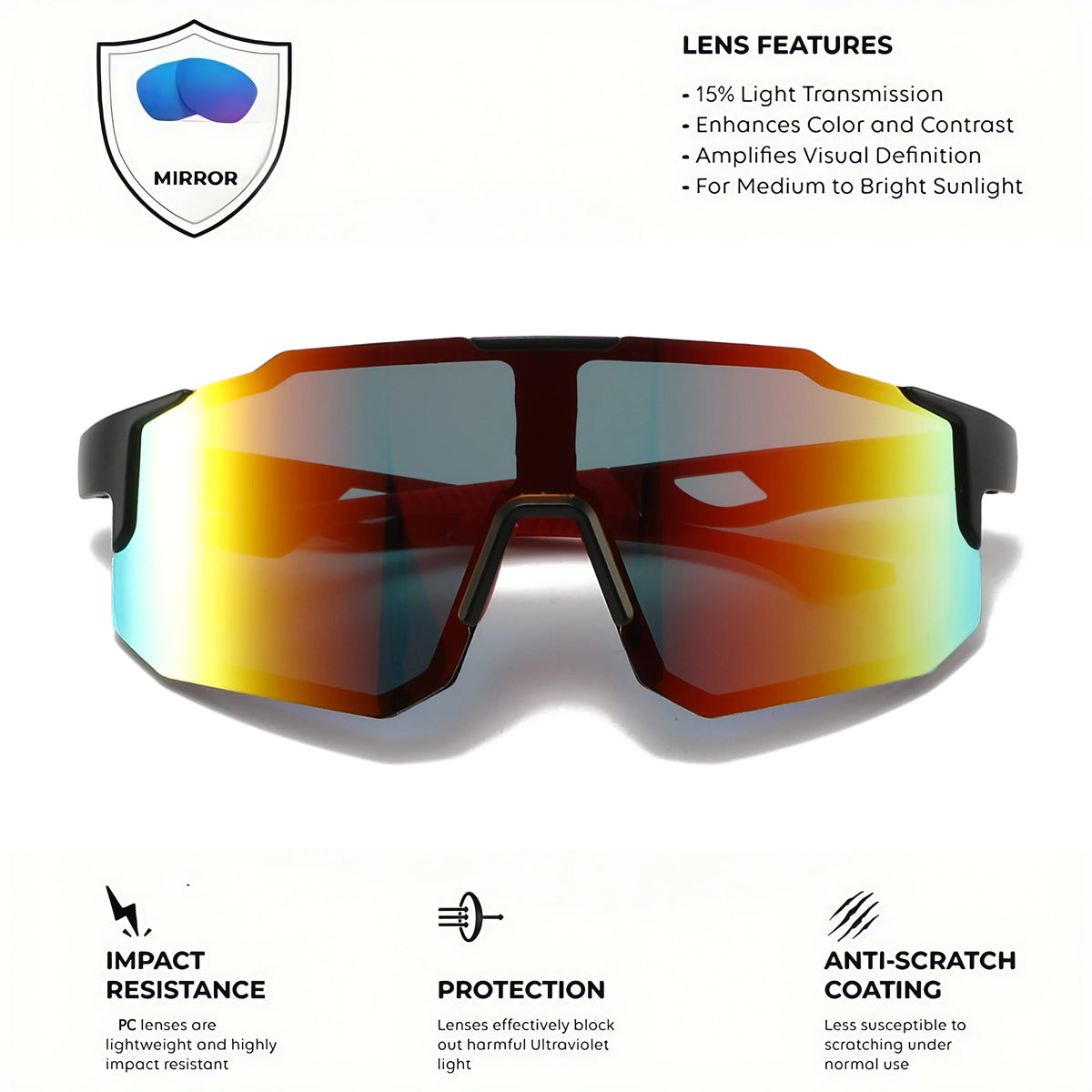 Oversized Colorful Sports Sunglasses - Wraparound Design, UV400 Unisex