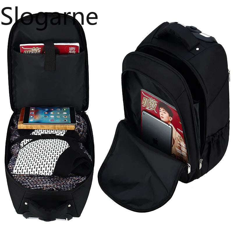 Men Trolley Backpack Shoulders Travel Bag with Wheels 26 Inch Students