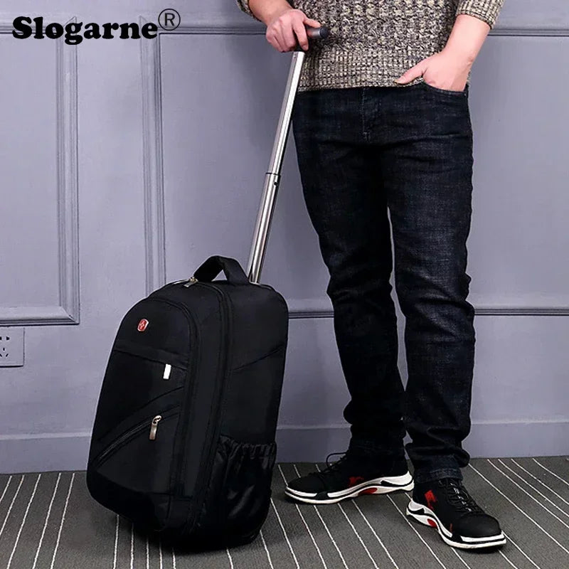 Men Trolley Backpack Shoulders Travel Bag with Wheels 26 Inch Students