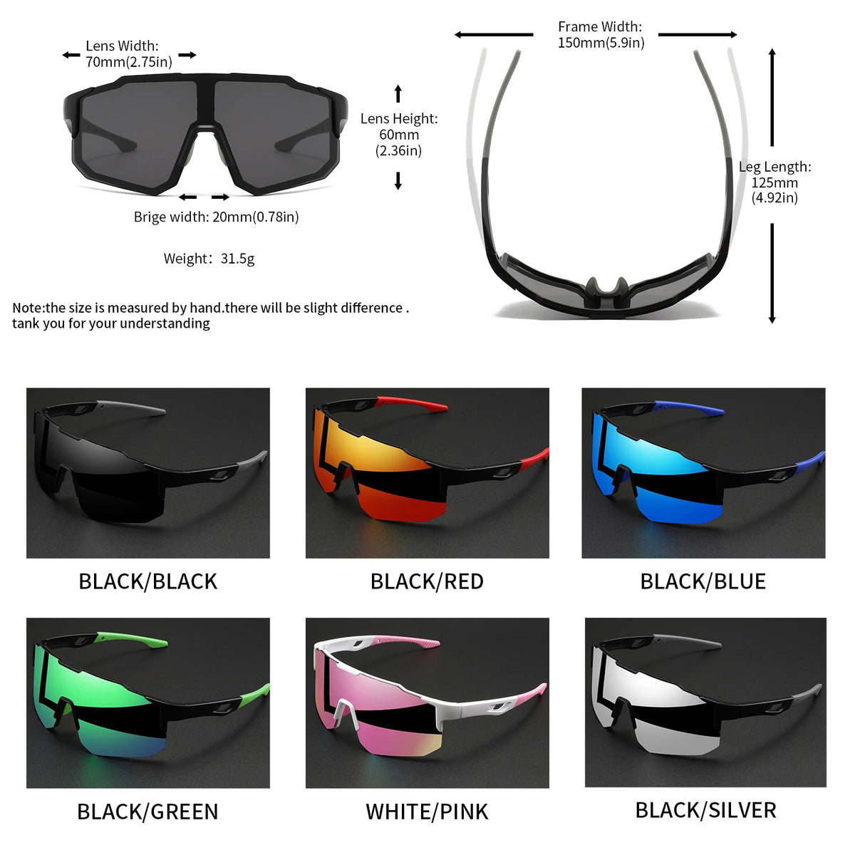 Oversized Colorful Sports Sunglasses - Wraparound Design, UV400 Unisex